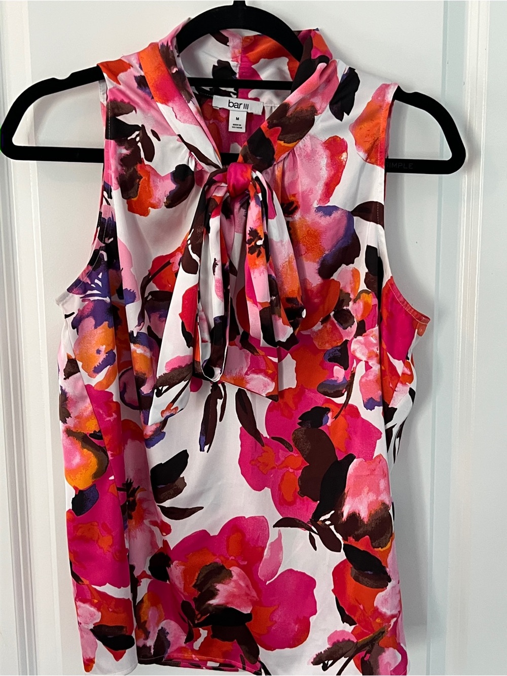 Bar III Pink and Orange Floral Tie-Neck Sleeveless Camisole
